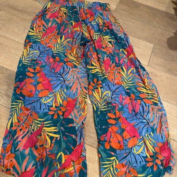 Kona Sol Women Multicolored Tropical Print Swim Cover Pants L12-14 Lightweight - Picture 6 of 6